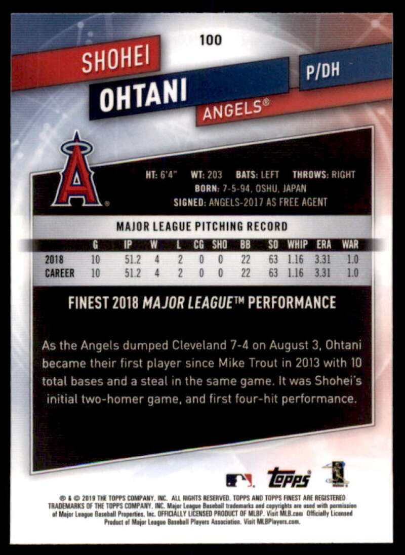 Shohei Ohtani Card 2019 Finest #100  Image 2