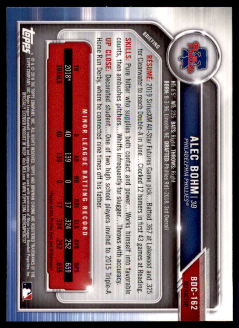Alec Bohm Rookie Card 2019 Bowman Chrome Draft Refractors #BDC162  Image 2