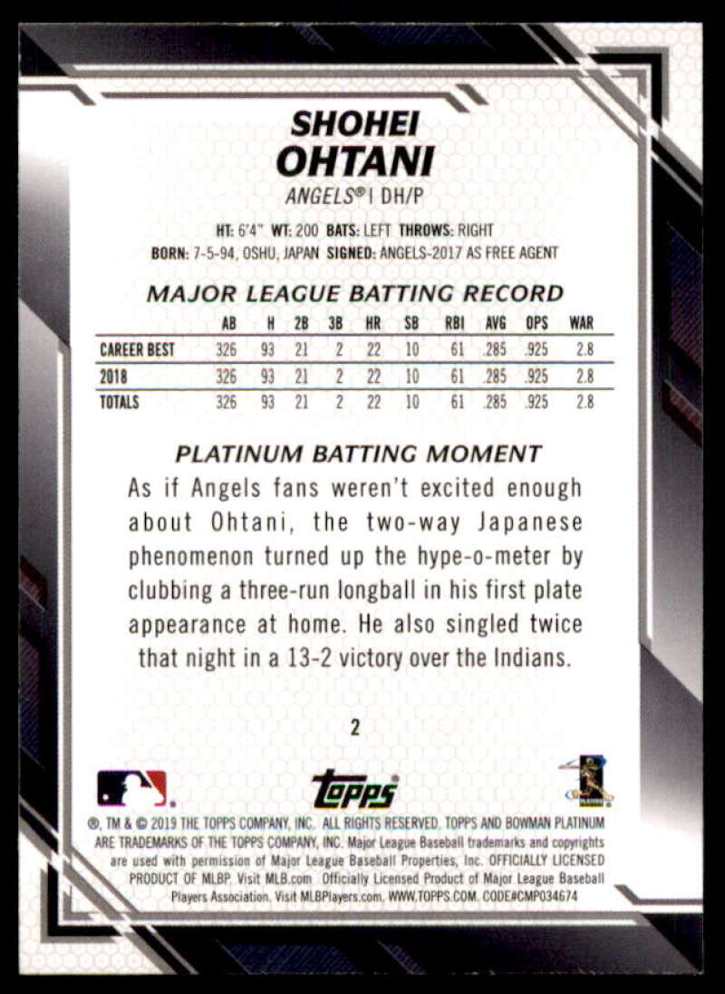 Shohei Ohtani Card 2019 Bowman Platinum #2  Image 2