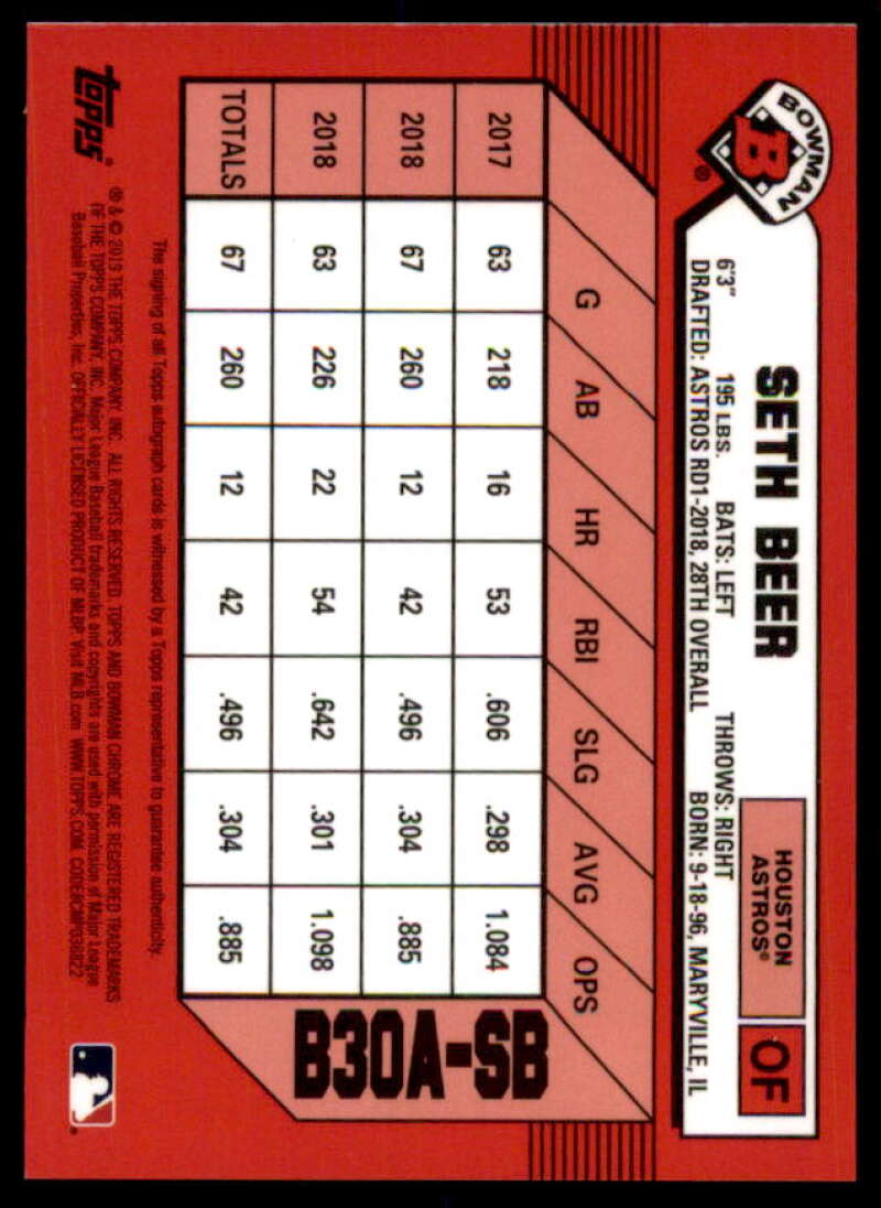 Seth Beer 2019 Bowman Chrome Draft Bowman 30th Anniversary Autographs #B30ASB  Image 2