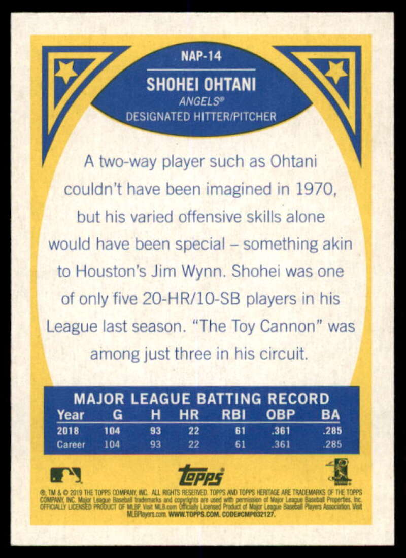 Shohei Ohtani Card 2019 Topps Heritage New Age Performers #NAP14  Image 2