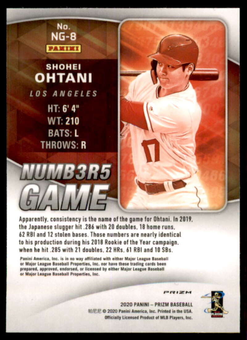 Shohei Ohtani Card 2020 Panini Prizm Numbers Game Prizms Red White and Blue #8  Image 2