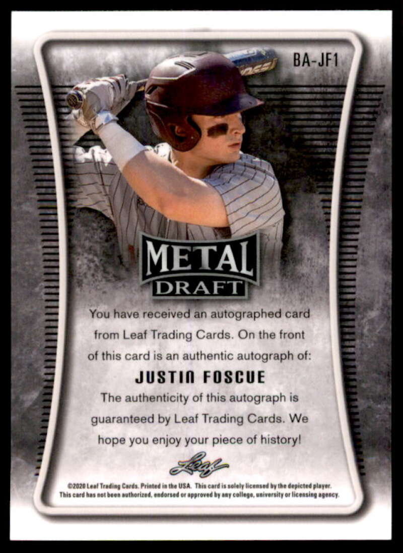 Justin Foscue Rookie Card 2020 Leaf Metal Draft #BAJF1  Image 2
