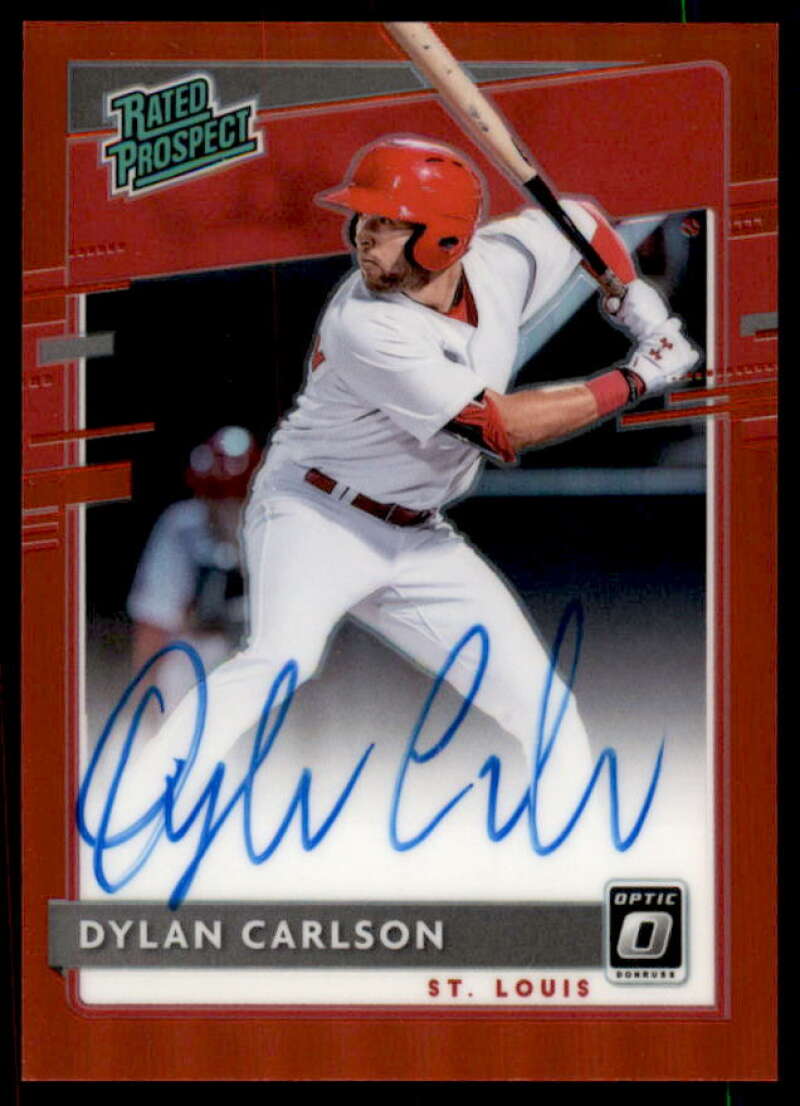 Dylan Carlson Card 2020 Donruss Optic Rated Prospects Signatures Red #9  Image 1