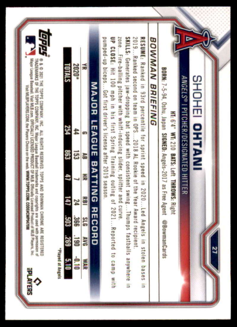 Shohei Ohtani Card 2021 Bowman Chrome #27  Image 2