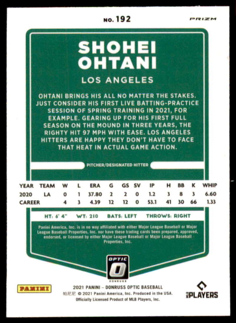 Shohei Ohtani Card 2021 Donruss Optic Holo #192  Image 2