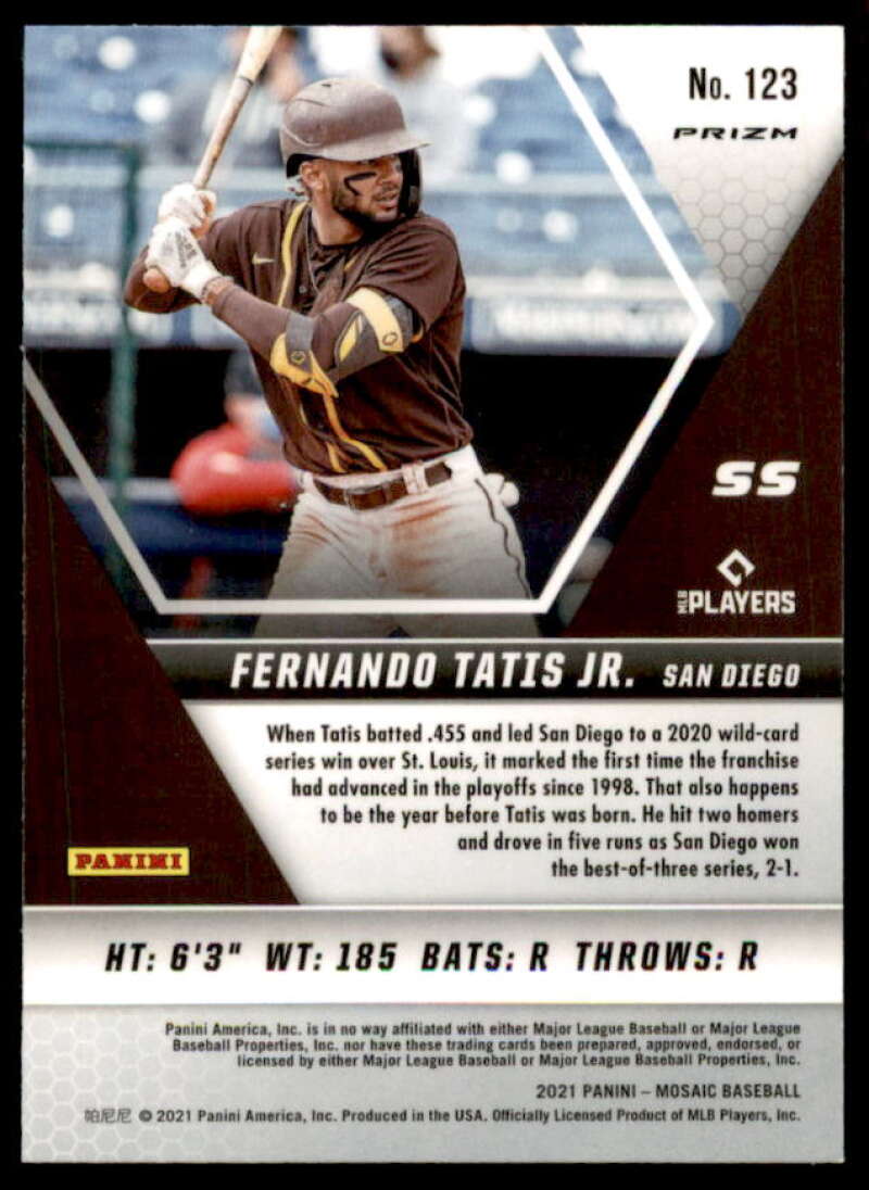 Fernando Tatis Jr. Card 2021 Panini Mosaic Mosaic Pink Camo #123  Image 2