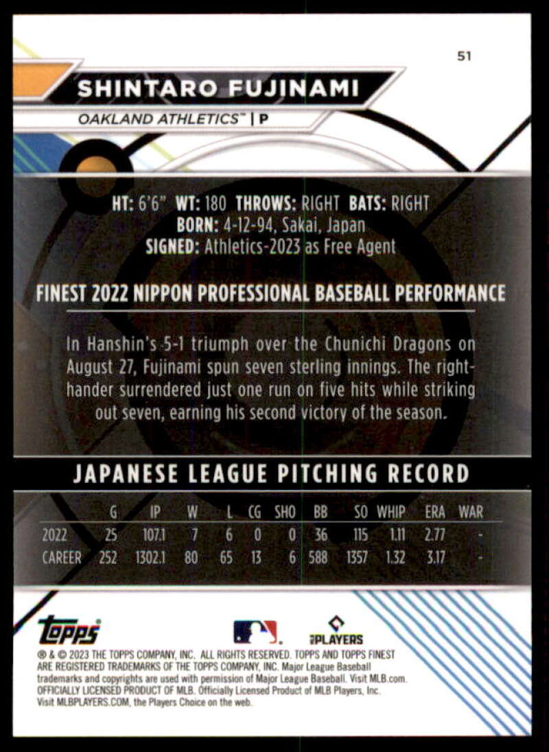 Shintaro Fujinami Rookie Card 2023 Finest Blue Refractors #51  Image 2