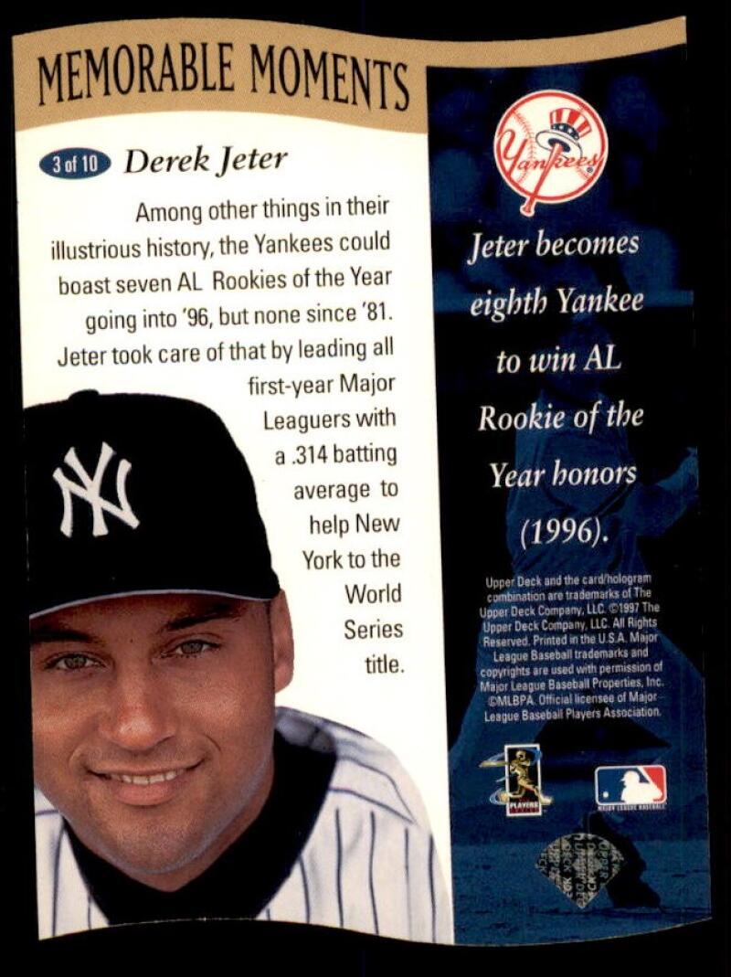 Derek Jeter Card 1997 Upper Deck Memorable Moments #B3  Image 2