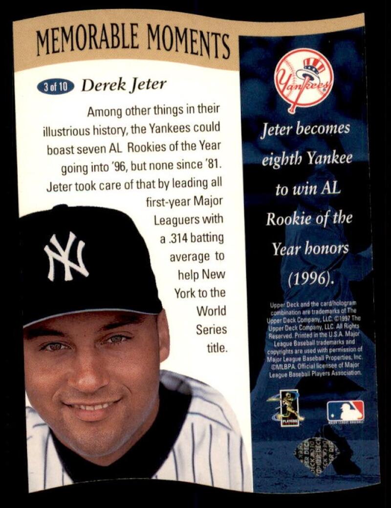 Derek Jeter Card 1997 Upper Deck Memorable Moments #B3  Image 2