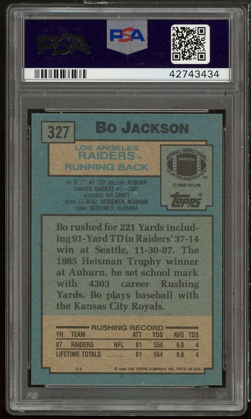 Bo Jackson Rookie Card 1988 Topps #327 PSA 9 Image 2