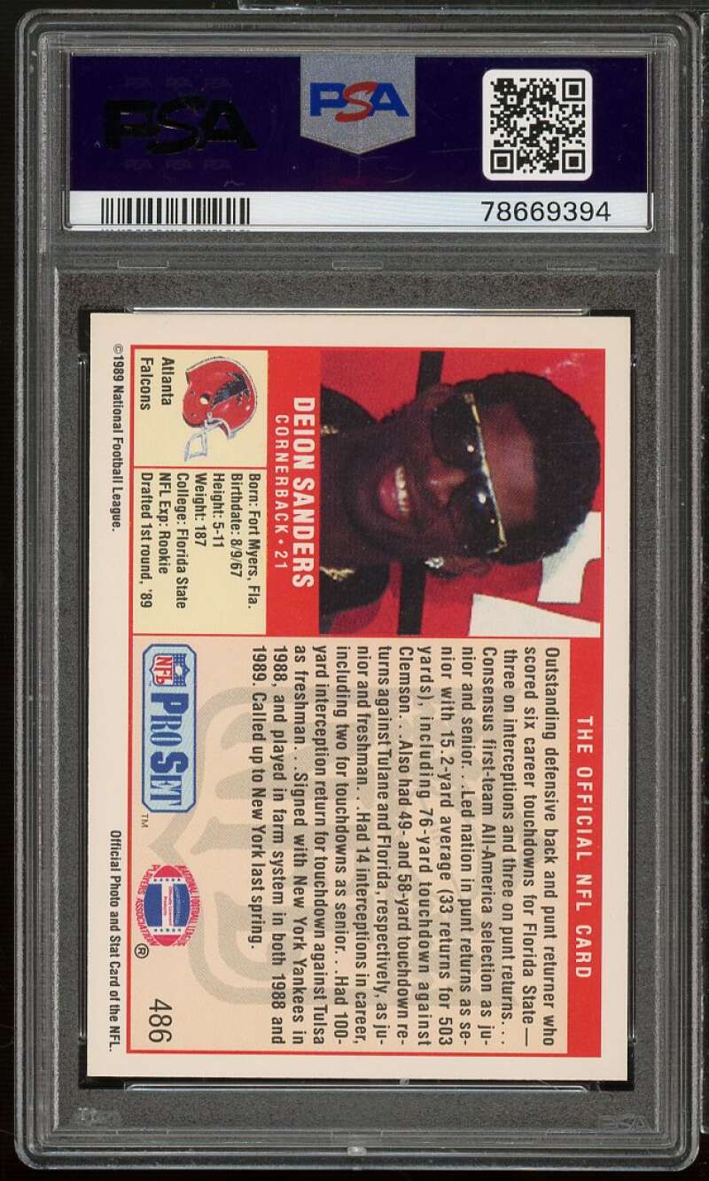 Deion Sanders Rookie Card 1989 Pro Set #486 PSA 9 Image 2