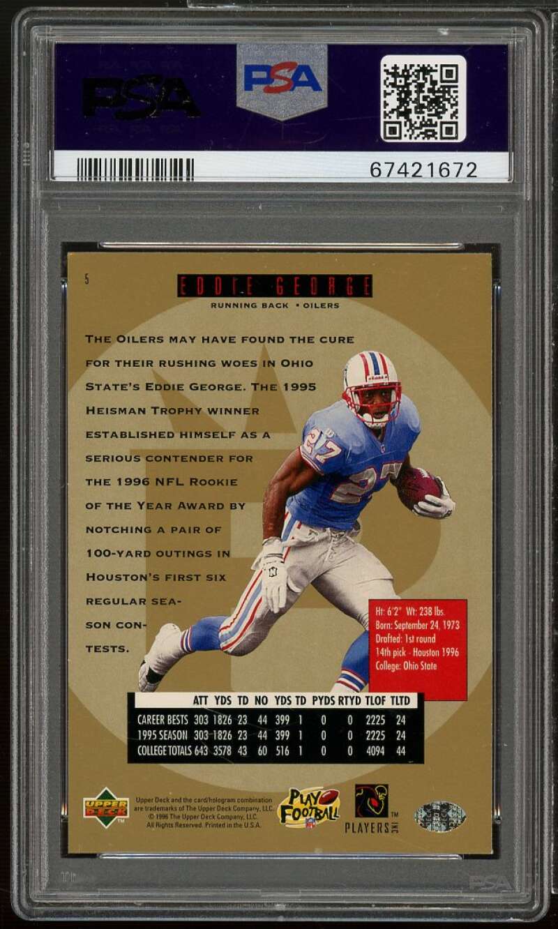 Eddie George Rookie Card 1996 SP #5 PSA 9 Image 2