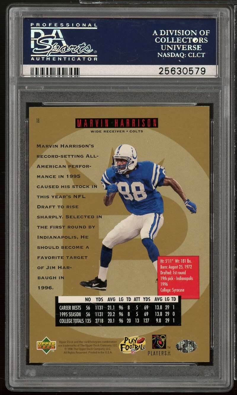 Marvin Harrison Rookie Card 1996 SP #18 PSA 9 Image 2