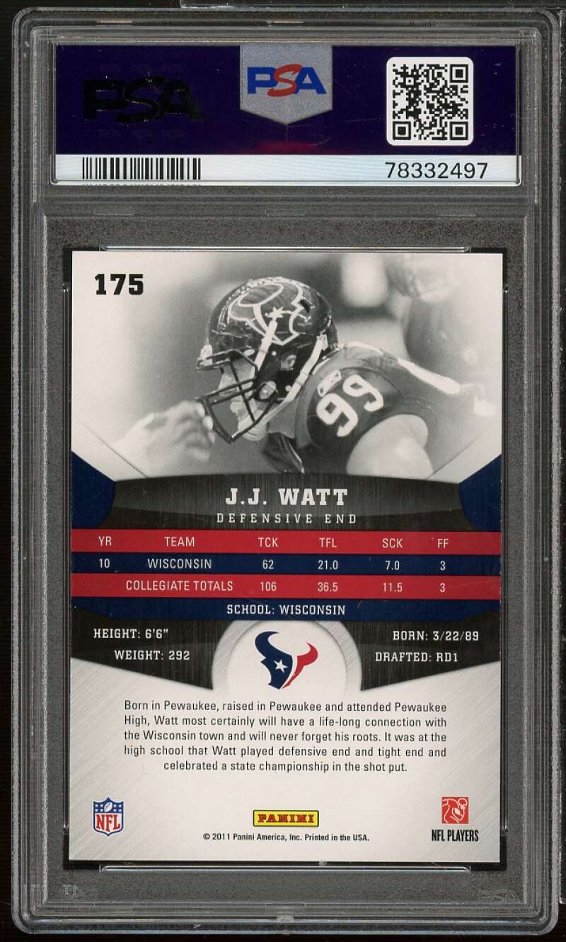 J.J. Watt Rookie Card 2011 Panini Gridiron Gear #175 PSA 8 Image 2