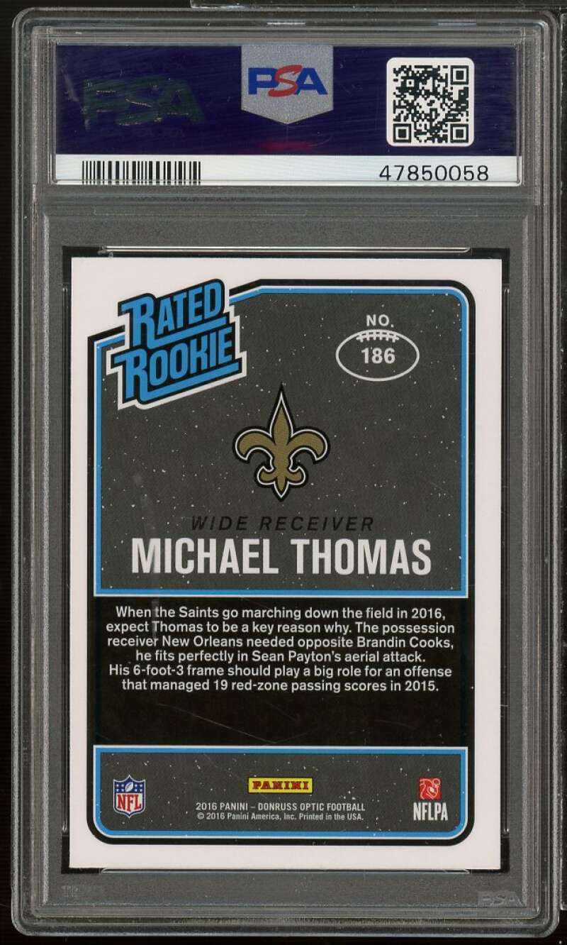 Michael Thomas Rookie Card 2016 Donruss Optic Holo #186 PSA 9 Image 2