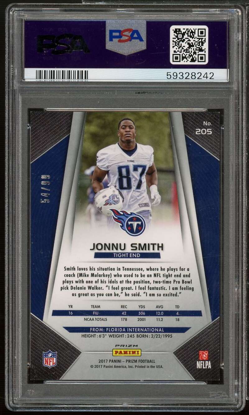 Jonnu Smith Rookie Card 2017 Panini Prizm Green Scope Prizm #205 PSA 9 Image 2