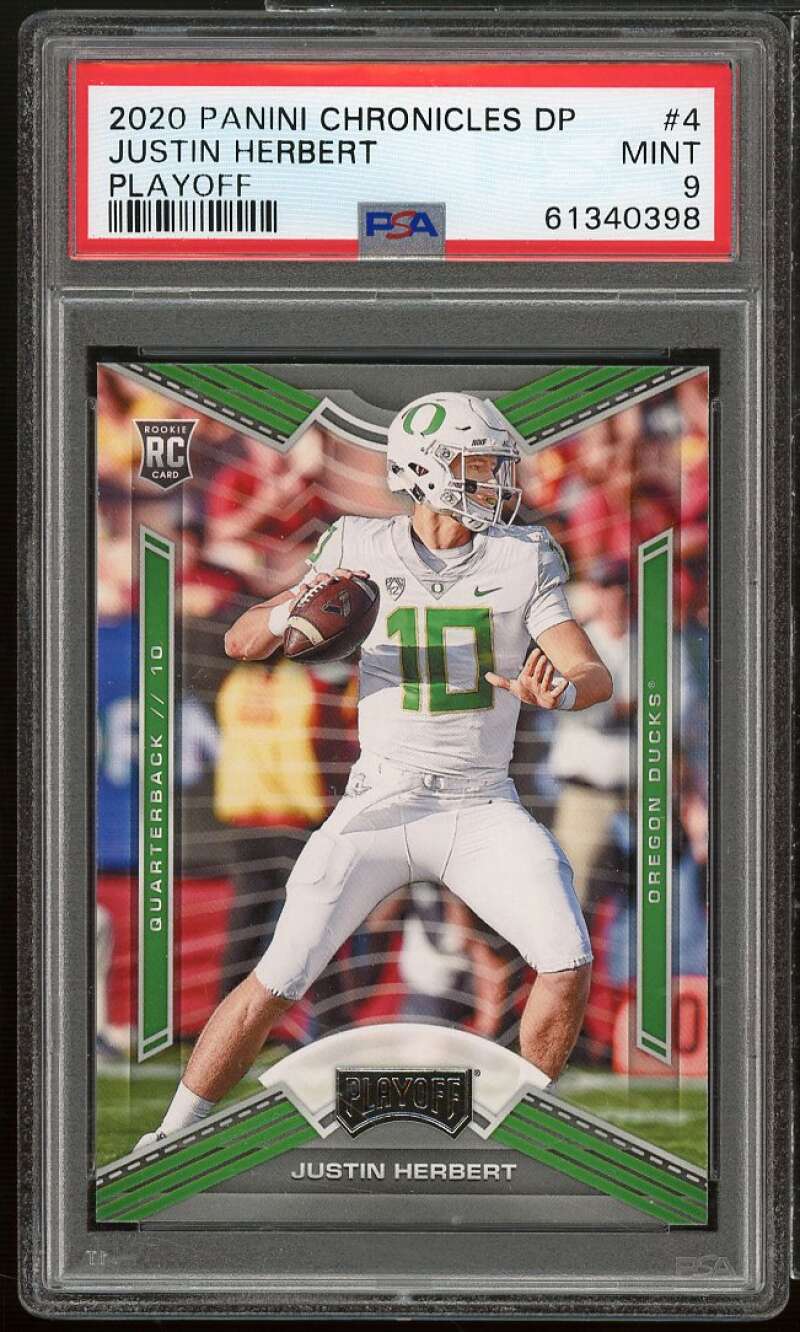 Justin Herbert Rookie Card 2020 Panini Chronicles DP Playoff #4 PSA 9 Image 1