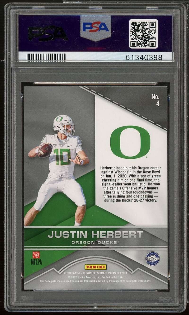 Justin Herbert Rookie Card 2020 Panini Chronicles DP Playoff #4 PSA 9 Image 2