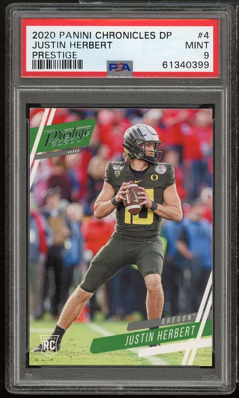 Justin Herbert Rookie Card 2020 Panini Chronicles DP Prestige #4 PSA 9 Image 1