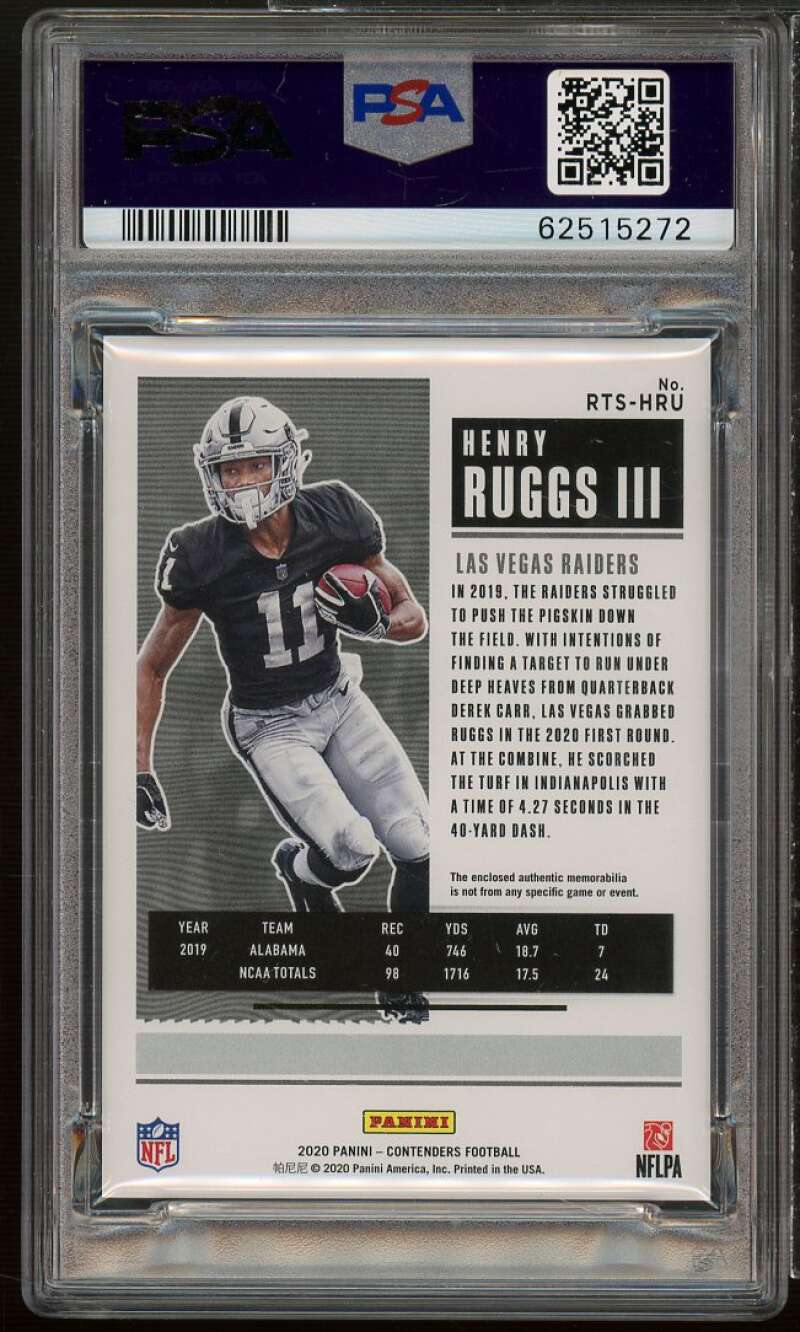 Henry Ruggs Rookie 2020 Panini Contenders Rookie Ticket Swatches #RTS-HRU PSA 9 Image 2
