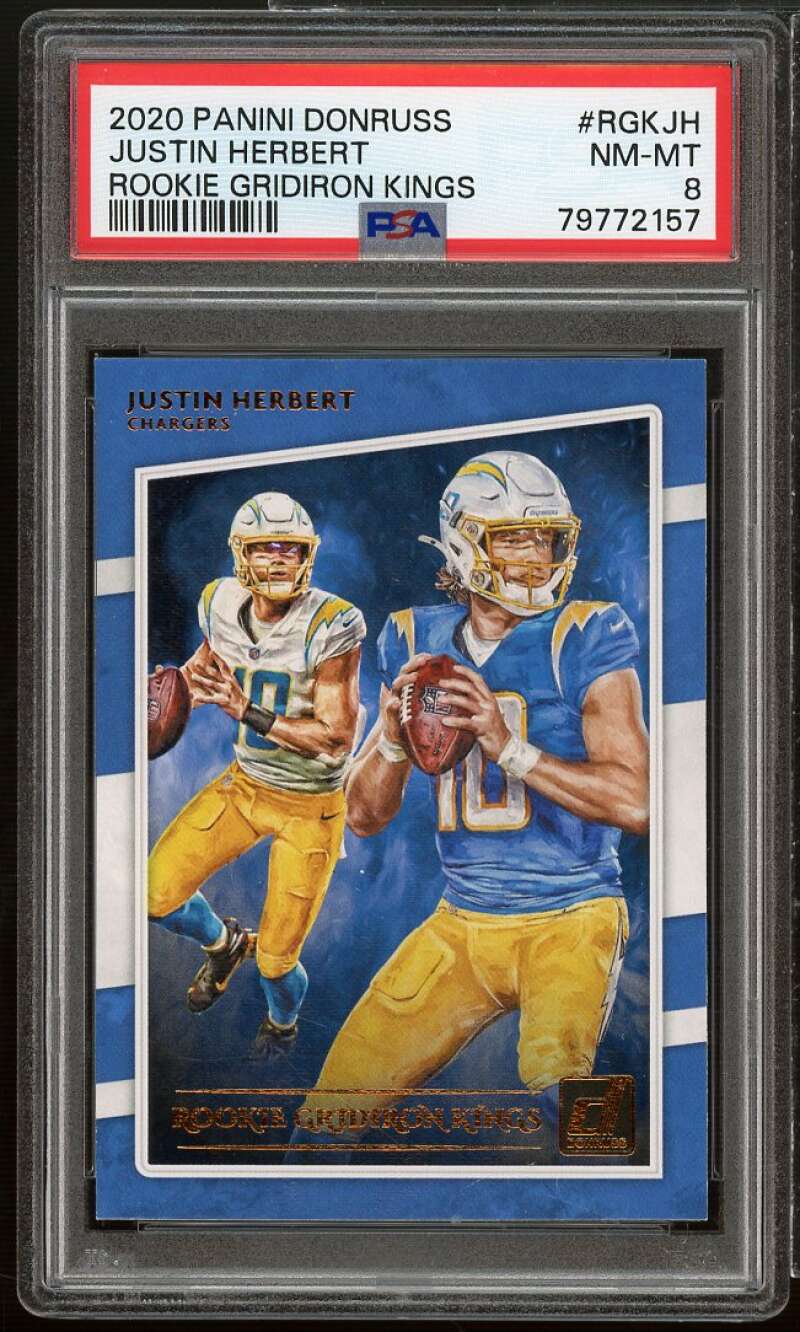 Justin Herbert Rookie Card 2020 Donruss Rookie Gridiron Kings #RGKJH PSA 8 Image 1