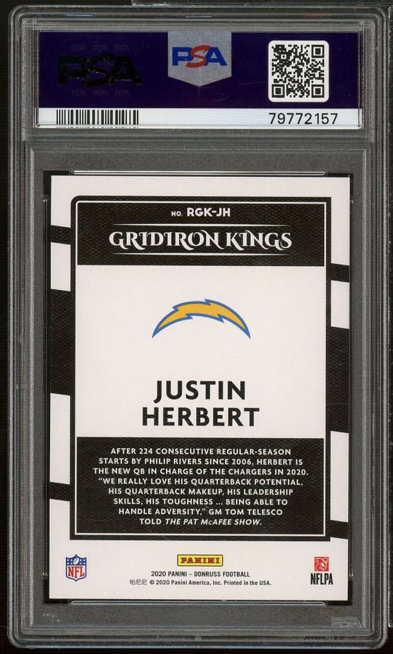 Justin Herbert Rookie Card 2020 Donruss Rookie Gridiron Kings #RGKJH PSA 8 Image 2