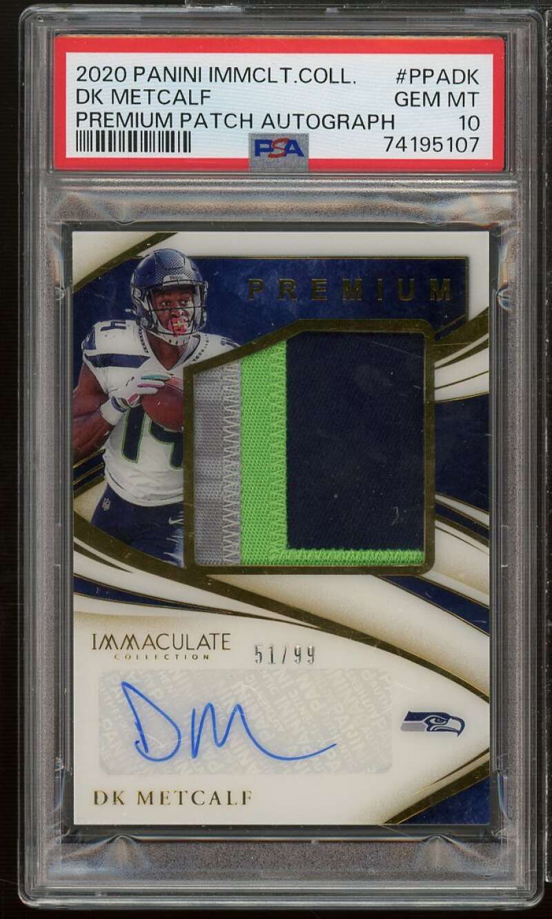 DK Metcalf Rookie 2020 Panini Immaculate Coll Premium Patch Auto #PPADK PSA 10 Image 1