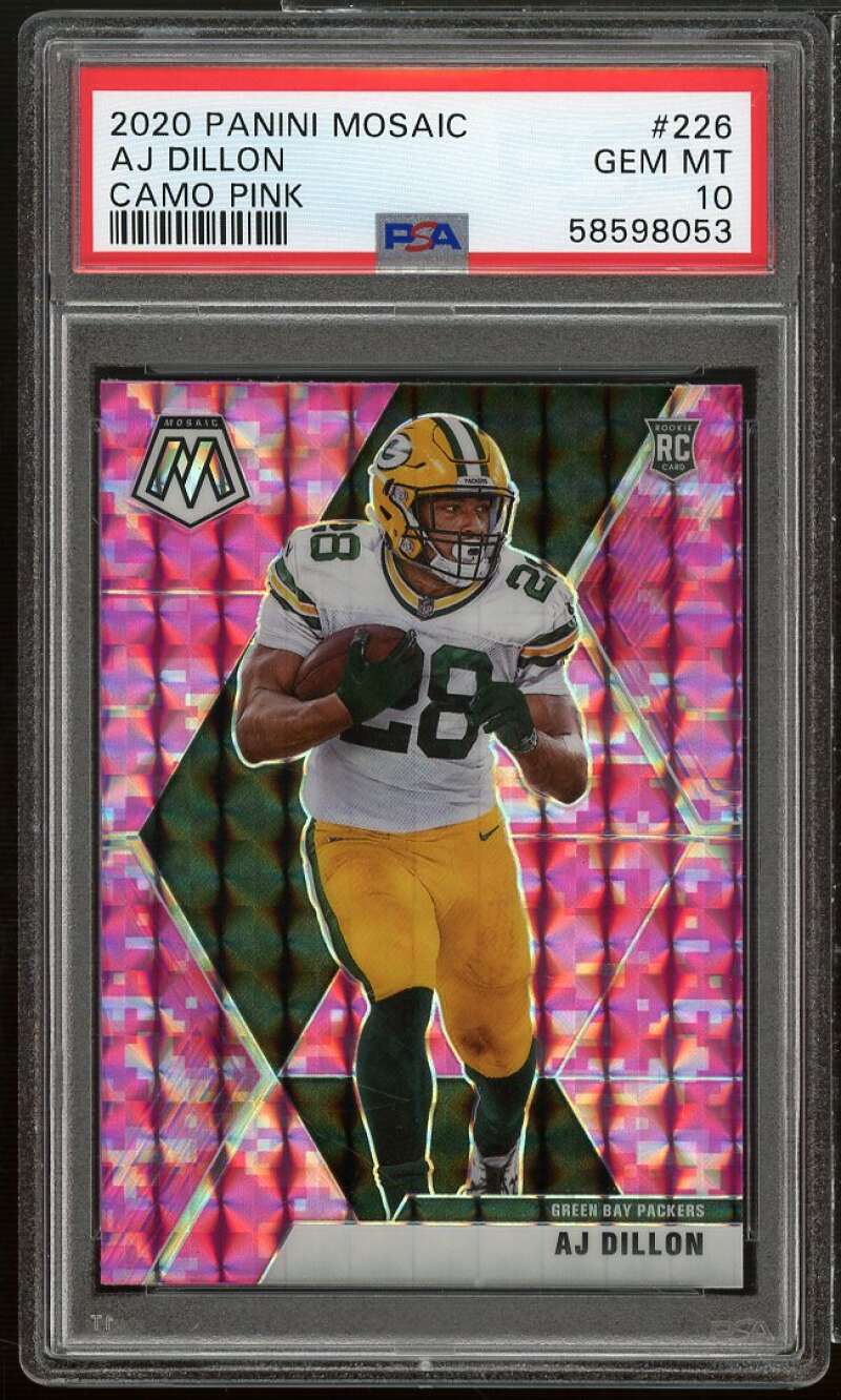 AJ Dillon Rookie Card 2020 Panini Mosaic Camo Pink #226 PSA 10 Image 1