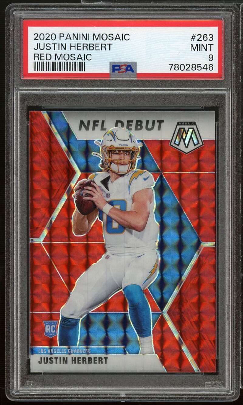 Justin Herbert Rookie Card 2020 Panini Mosaic Red Mosaic #263 PSA 9 Image 1