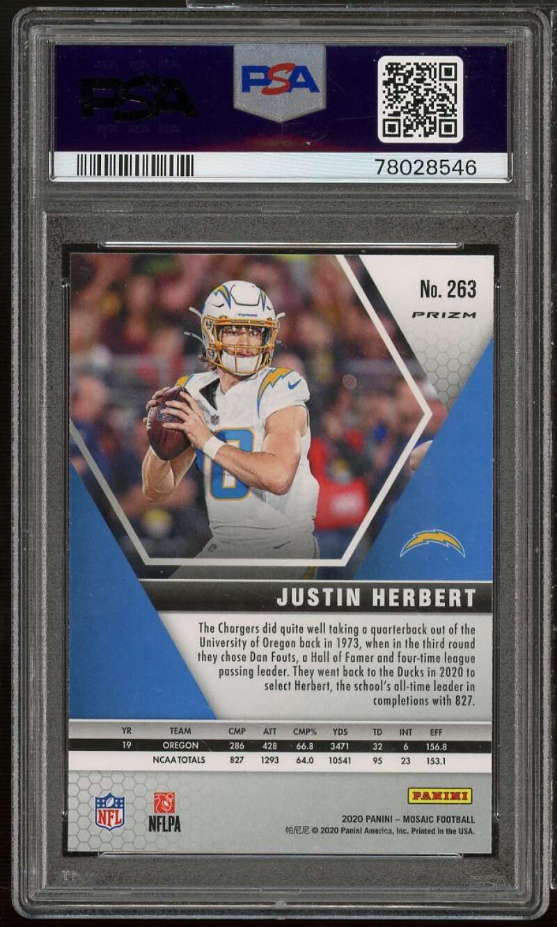 Justin Herbert Rookie Card 2020 Panini Mosaic Red Mosaic #263 PSA 9 Image 2