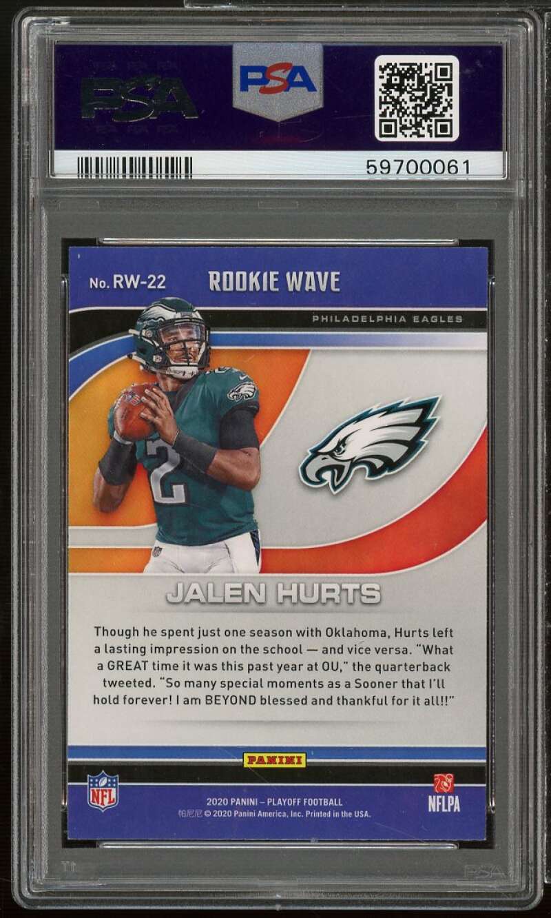 Jalen Hurts Rookie Card 2020 Panini Playoff Rookie Wave #RW22 PSA 9 Image 2