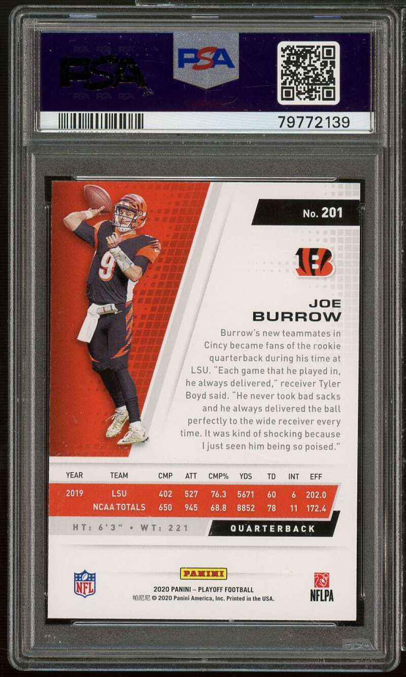 Joe Burrow Rookie Card 2020 Panini Playoff #201 PSA 9 Image 2