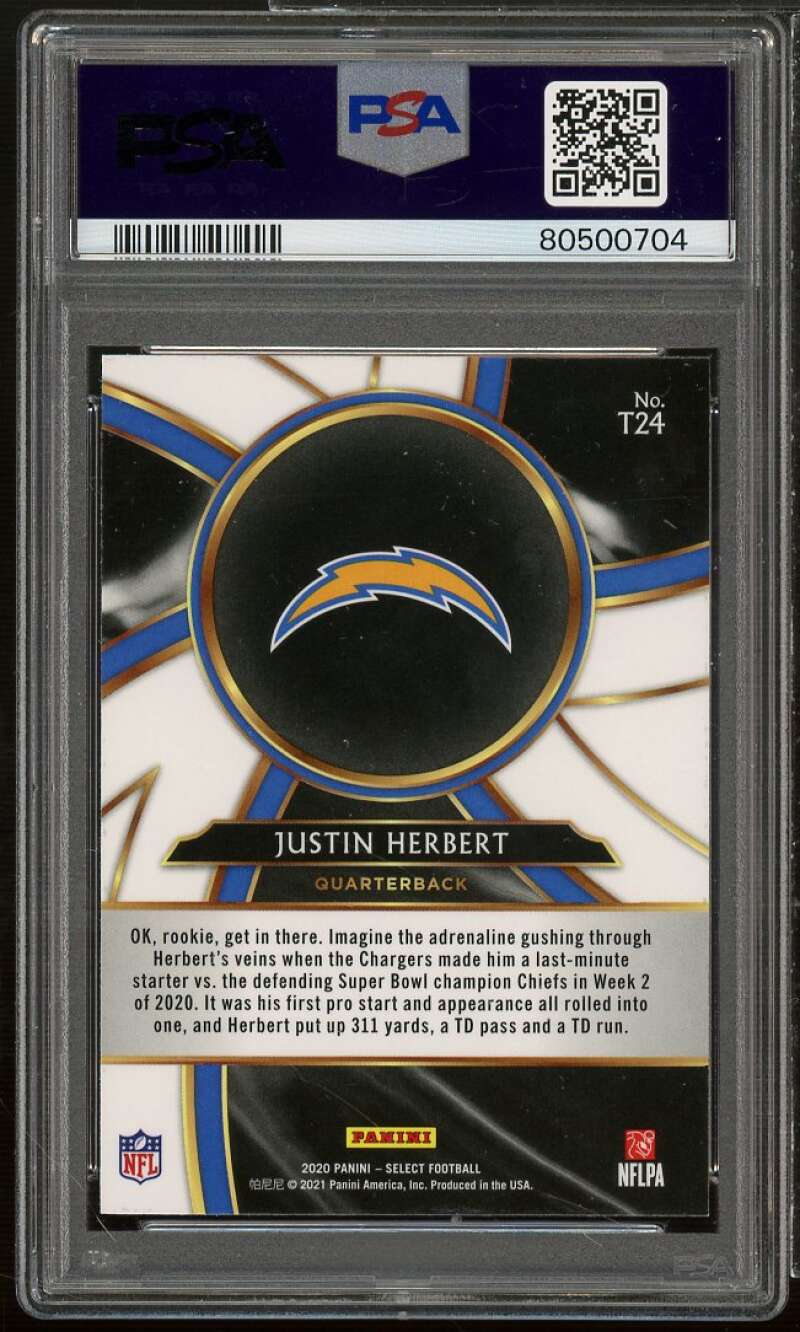 Justin Herbert Rookie Card 2020 Panini Select Turbocharged #T24 PSA 10 Image 2