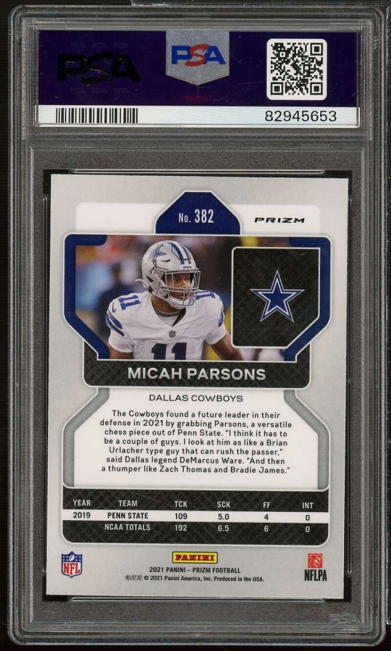 Micah Parsons Rookie Card 2021 Prizm Lazer Prizm #382 PSA 9 Image 2