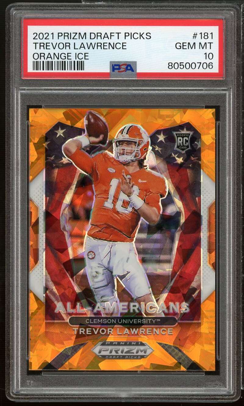 Trevor Lawrence Rookie Card 2021 Prizm Draft Picks Orange Ice #181 PSA 10 Image 1