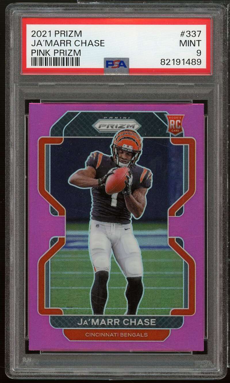 Ja'Marr Chase Rookie Card 2021 Prizm Pink Prizm #337 PSA 9 Image 1