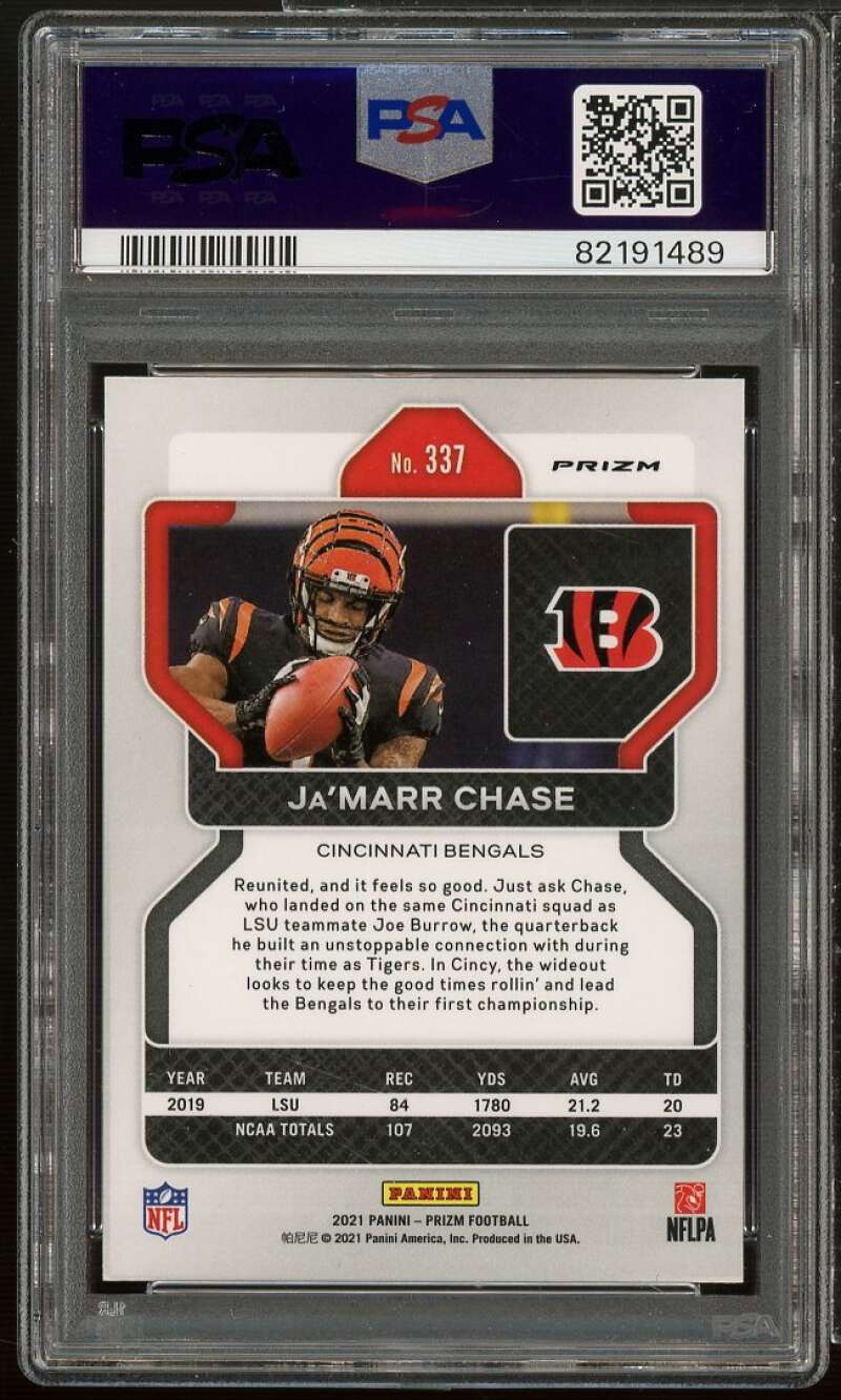 Ja'Marr Chase Rookie Card 2021 Prizm Pink Prizm #337 PSA 9 Image 2