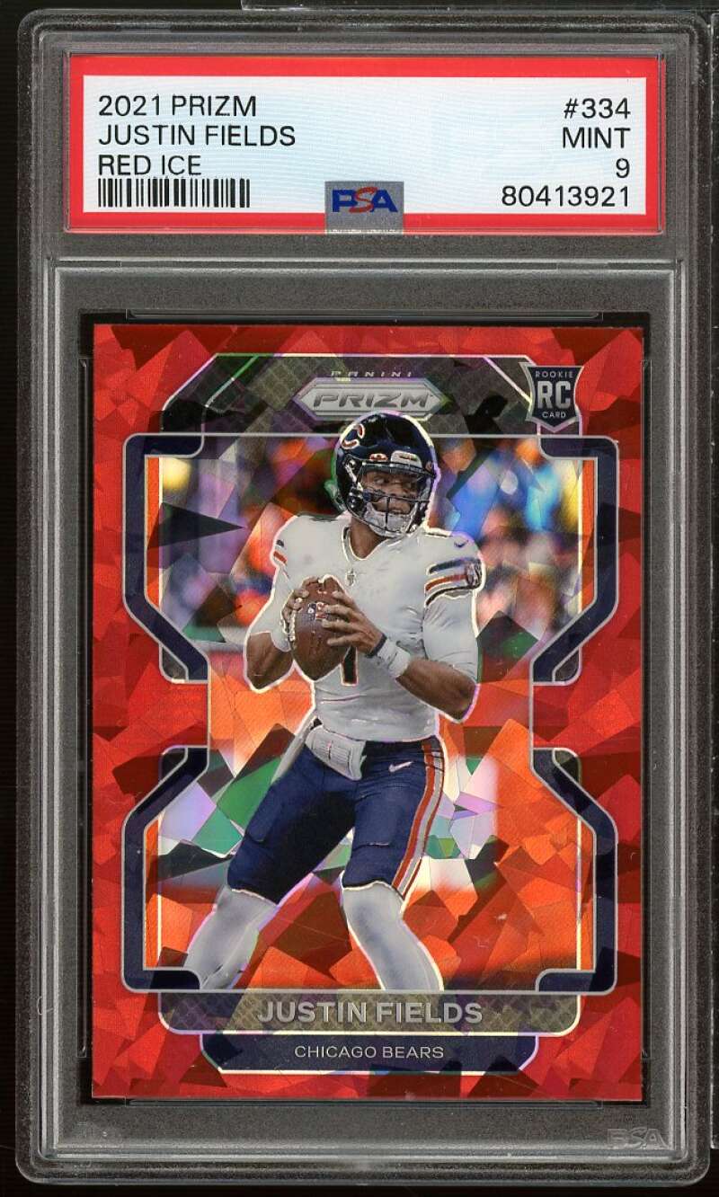 Justin Fields Rookie Card 2021 Prizm Red Ice #334 PSA 9 Image 1