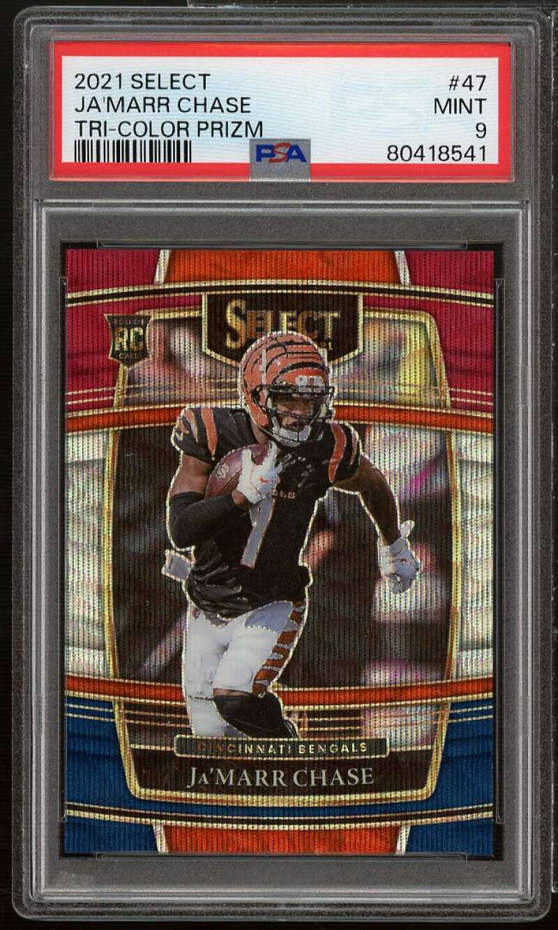 Ja'Marr Chase Rookie Card 2021 Select Tri-Color Prizm #47 PSA 9 Image 1