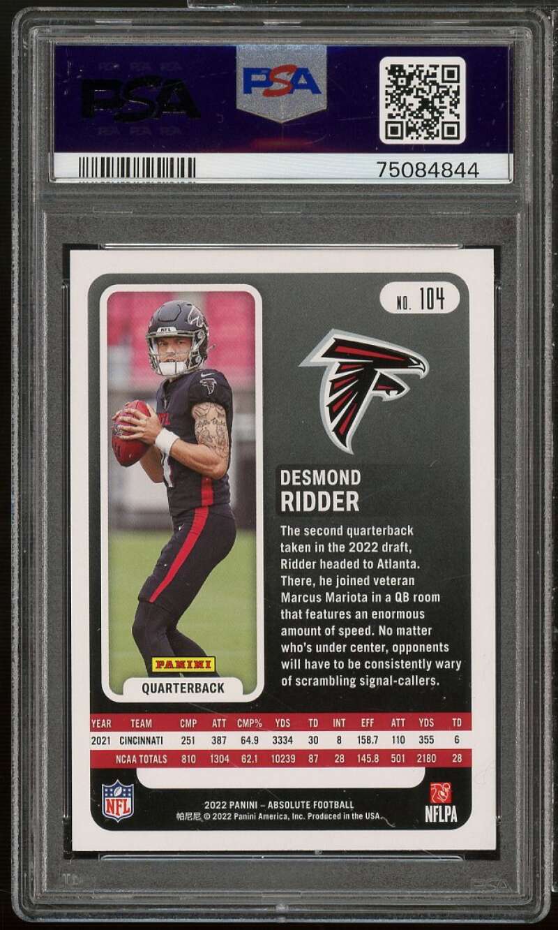 Desmond Ridder Rookie Card 2022 Absolute Blue #104 PSA 9 Image 2