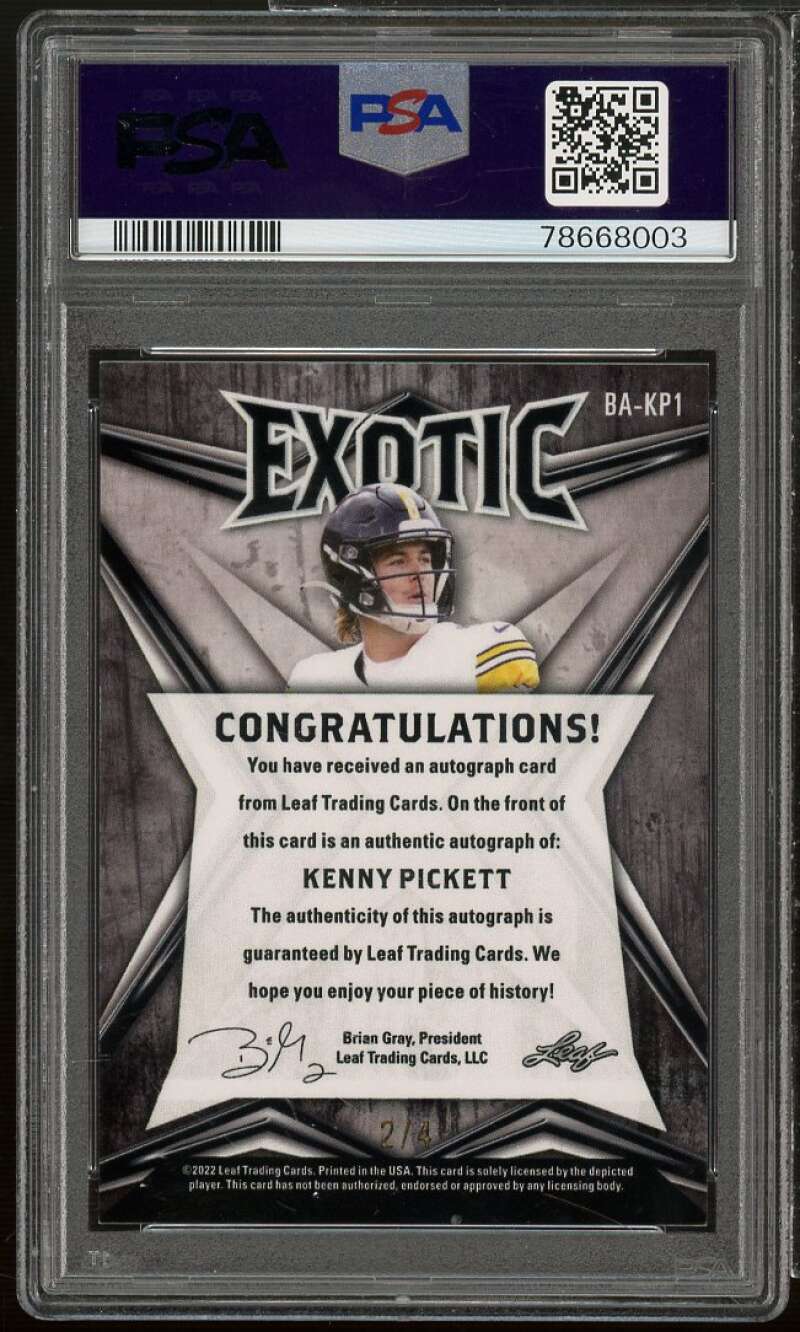 Kenny Pickett Rookie 2022 Leaf Exotic Auto Butterfly Prismatic (#d 2/4) #1 PSA 8 Image 2