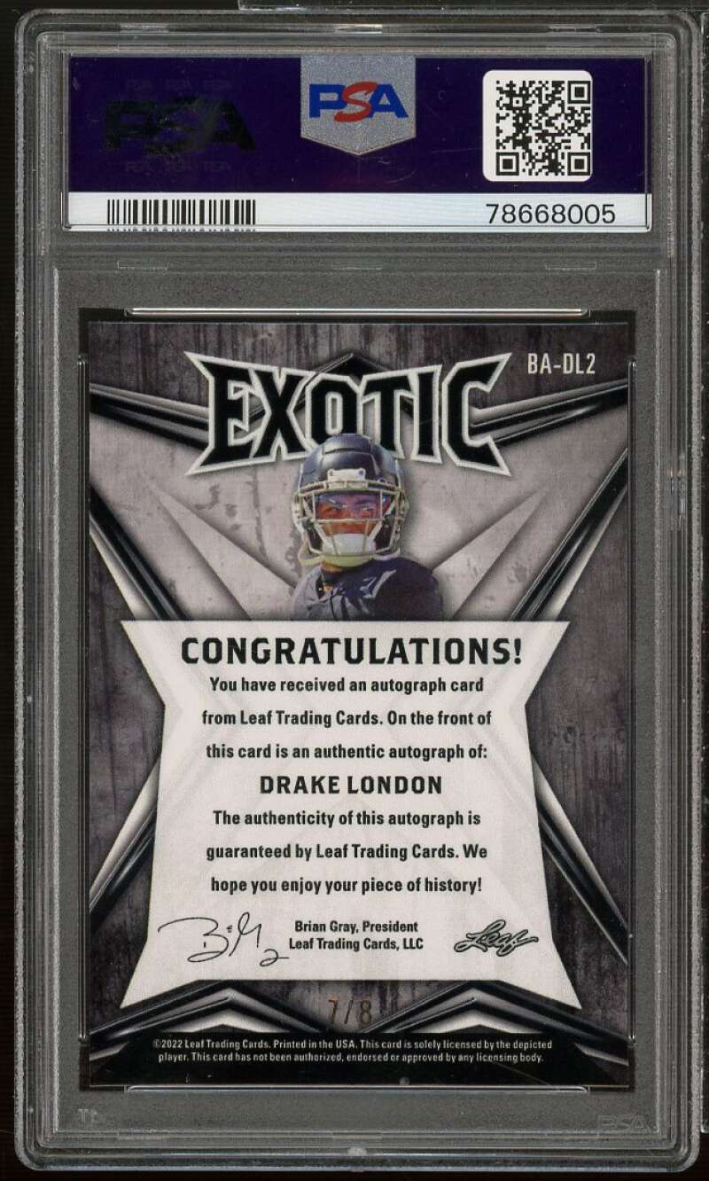 Drake London Rookie 2022 Leaf Exotic Autographs Shimmer (ser # 7/8) #BADL2 PSA 9 Image 2