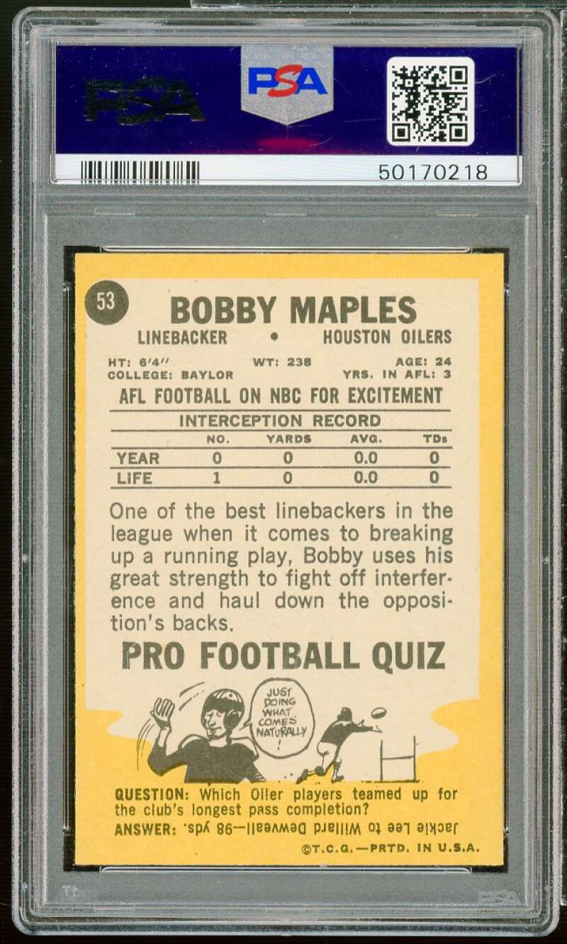 Bobby Maples Card 1967 Topps #53 PSA 8 ST Image 2