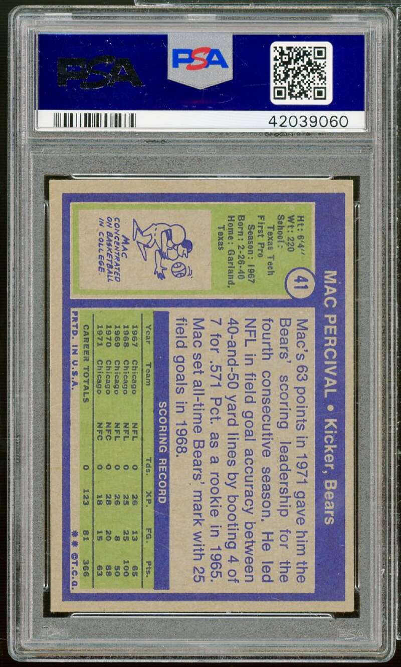 Mac Percival Card 1972 Topps #41 PSA 7 Image 2