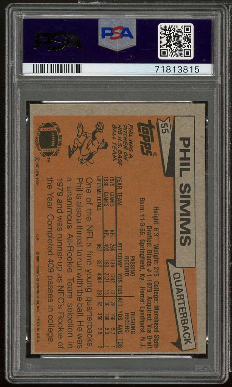 Phil Simms Card 1981 Topps #55 PSA 6 Image 2