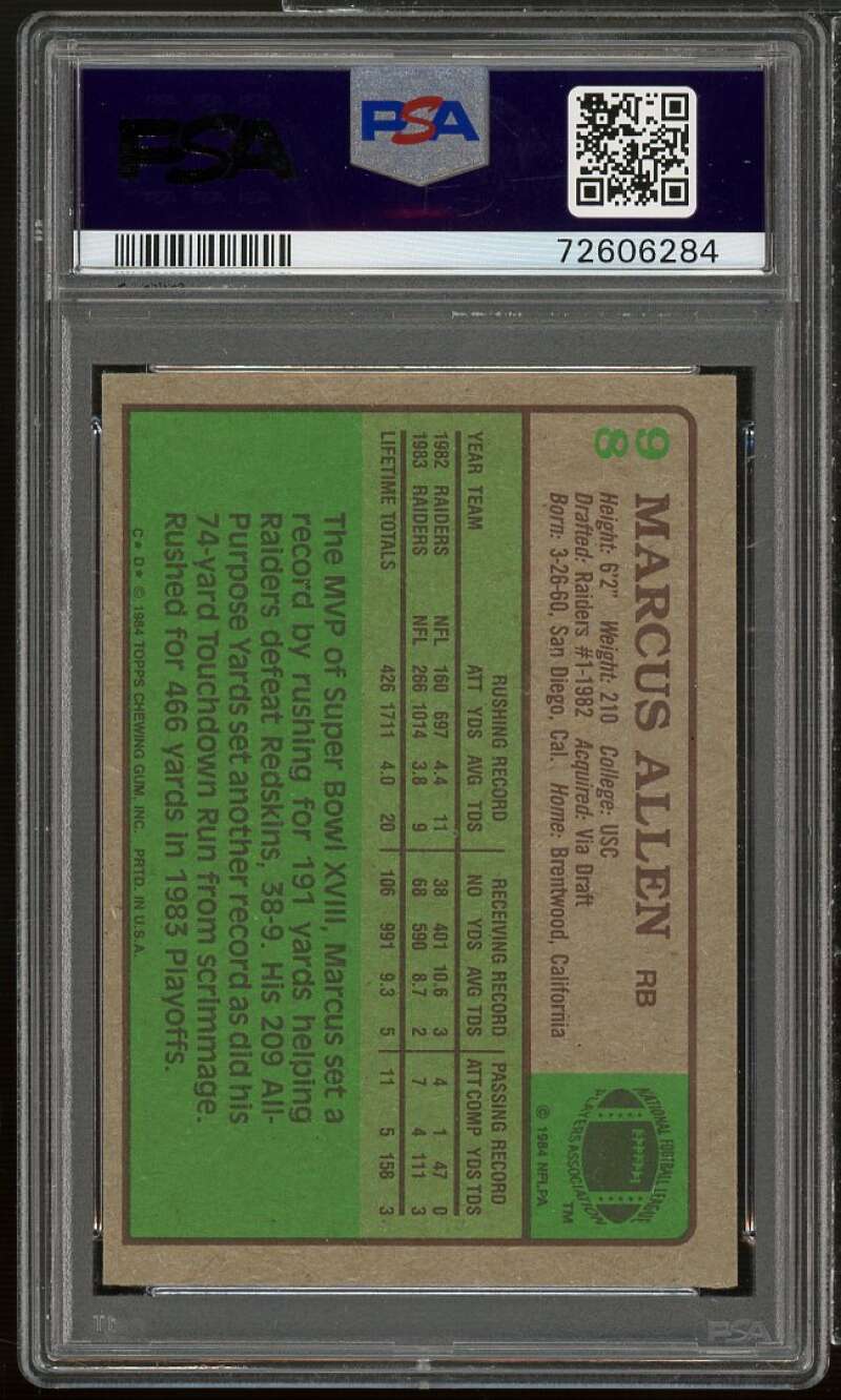 Marcus Allen Card 1984 Topps #98 PSA 7 Image 2