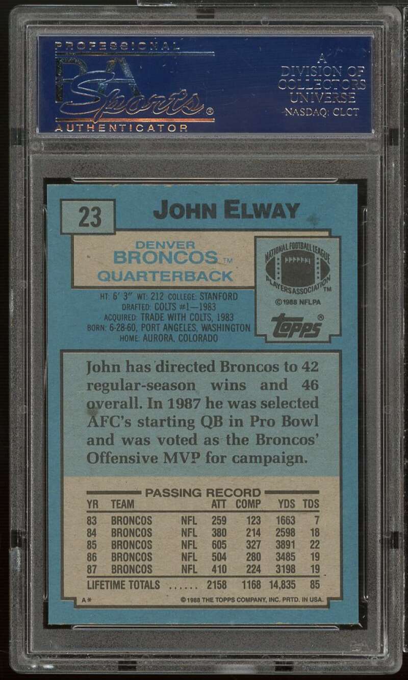 John Elway Card 1988 Topps #23 PSA 9 (small scratch on holder) Image 2