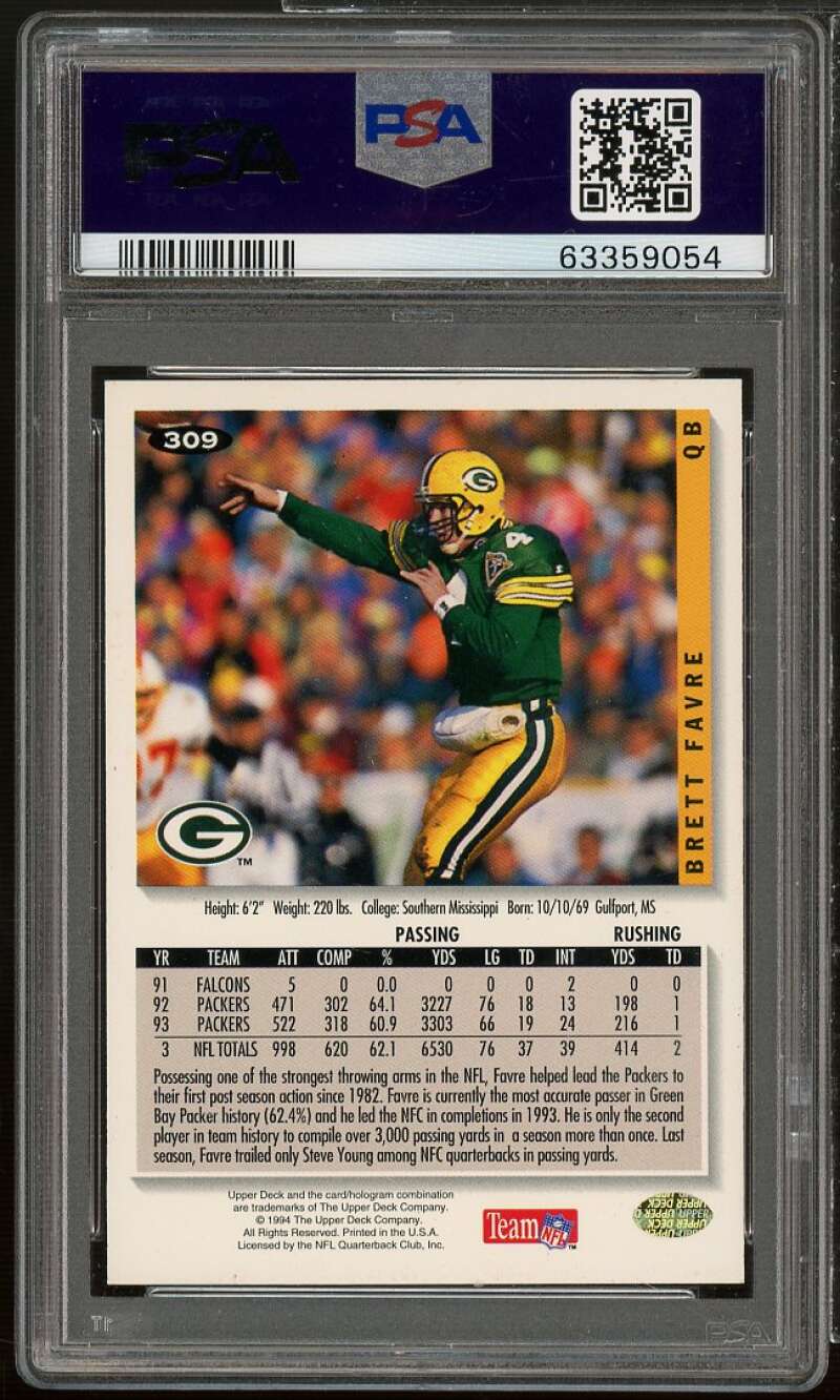 Brett Favre Card 1994 Collector's Choice Silver #309 PSA 10 Image 2