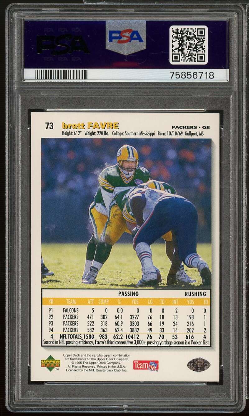 Brett Favre Card 1995 Collector's Choice #73 PSA 10 Image 2